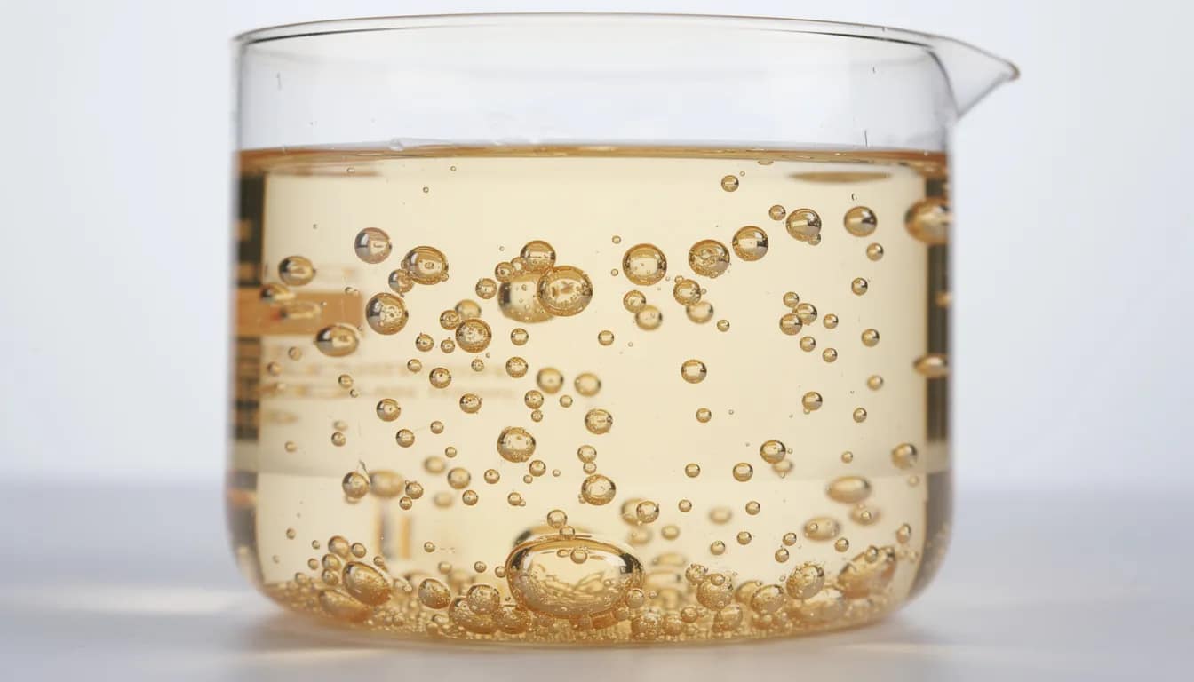 The image shows colorful oil droplets dispersing in water, illustrating the emulsification process, which is crucial for lipid digestion in the digestive system. This visual representation highlights how mechanical and chemical digestion, aided by bile salts and enzymes, helps break down fats into smaller particles for absorption in the small intestine.